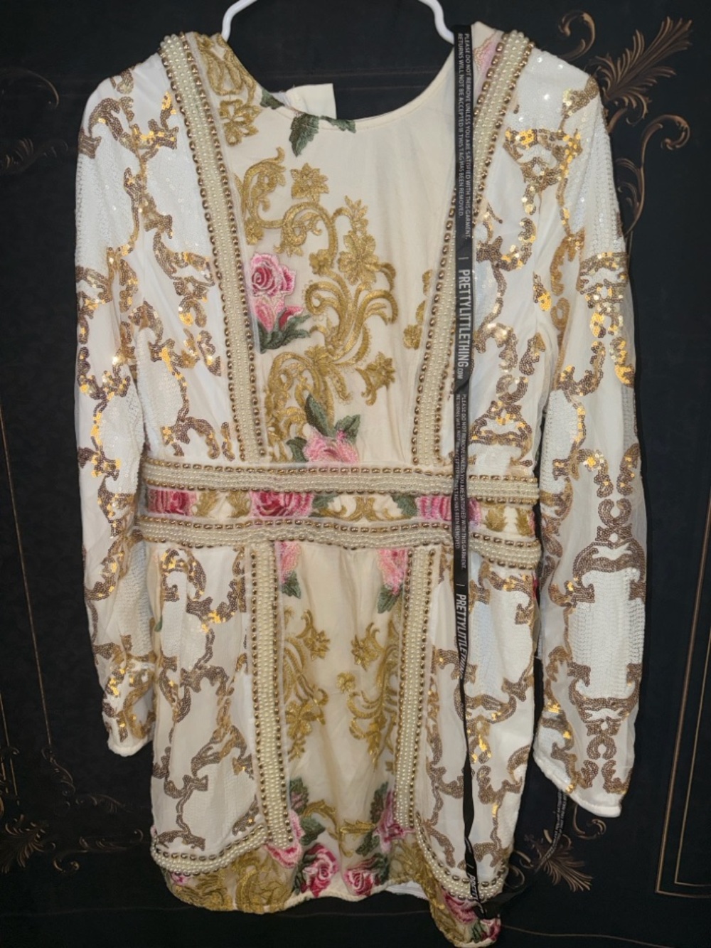 PrettyLittleThing Floral Sequin Mini Dress with Gold & Pink Embroidery - NWT 12 - Picture 5 of 6